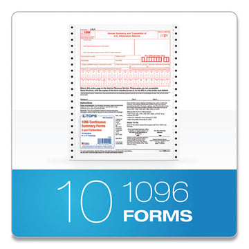 TOPS™ 1096 Summary Transmittal Tax Forms, Two-part Carbonless, 8 X 11, 1-page, 10 Forms freeshipping - TVN Wholesale